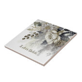 水彩シルバーゴールデンホワイトローズフラワー タイル (側面)