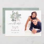 水彩シルバーセージ フローラル ウェディング セーブザデート (正面/裏面)