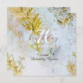 水彩シルバー&金ゴールドサプ葉リ誕生日 招待状 (正面/裏面)