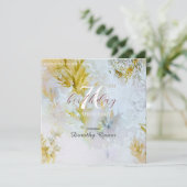 水彩シルバー&金ゴールドサプ葉リ誕生日 招待状 (スタンド正面)