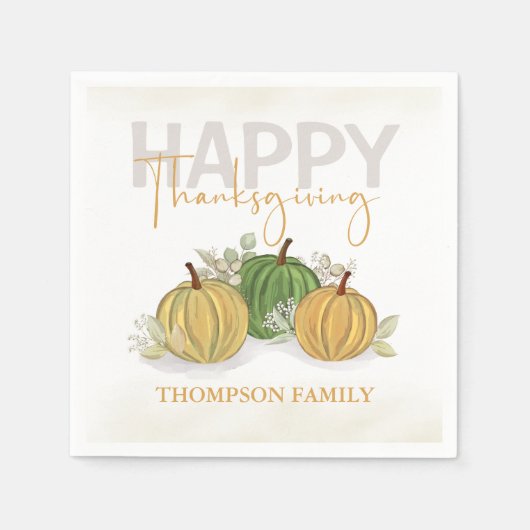 水彩シンプルパンプキングルハッピーサンクスギビング スタンダードカクテルナプキン (正面)