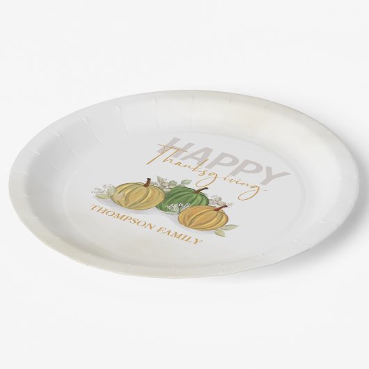 水彩シンプルパンプキングルハッピーサンクスギビング ペーパープレート (アングル)
