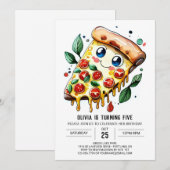 水彩シンプルピザ誕生日 招待状 (正面/裏面)