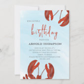 水彩シンプル誕生日レッドロブスター沿岸 招待状 (正面)