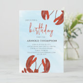 水彩シンプル誕生日赤エビQRコード 招待状 (スタンド正面)