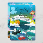 水彩シーアニマルバースデーパーティーへの招待 招待状 (正面/裏面)