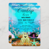 水彩シーアニマルバースデーパーティーへの招待 招待状 (正面/裏面)