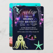水彩シーアニマルバースデーパーティーへの招待 招待状 (正面/裏面)