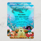 水彩シーアニマルバースデーパーティーへの招待 招待状 (正面/裏面)
