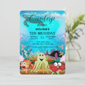 水彩シーアニマルバースデーパーティーへの招待 招待状 (スタンド正面)