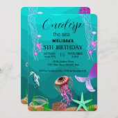 水彩シーアニマルバースデーパーティーへの招待 招待状 (正面/裏面)