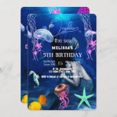 水彩シーアニマルバースデーパーティーへの招待 招待状 (正面/裏面)