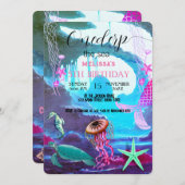 水彩シーアニマルバースデーパーティーへの招待 招待状 (正面/裏面)