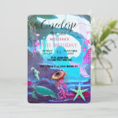 水彩シーアニマルバースデーパーティーへの招待 招待状 (スタンド正面)