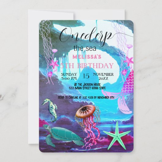 水彩シーアニマルバースデーパーティーへの招待 招待状 (正面)