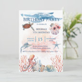 水彩シーアニマルバースデーパーティーへの招待 招待状 (スタンド正面)