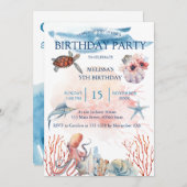 水彩シーアニマルバースデーパーティーへの招待 招待状 (正面/裏面)