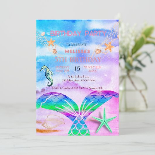 水彩シーアニマルバースデーパーティーへの招待 招待状 (スタンド正面)