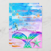 水彩シーアニマルバースデーパーティーへの招待 招待状 (正面/裏面)