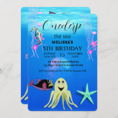 水彩シーアニマルバースデーパーティーへの招待 招待状 (正面/裏面)