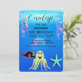 水彩シーアニマルバースデーパーティーへの招待 招待状 (スタンド正面)