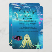 水彩シーアニマルバースデーパーティーへの招待 招待状 (正面/裏面)