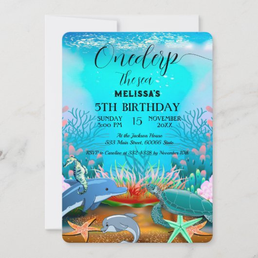 水彩シーアニマルバースデーパーティーへの招待 招待状 (正面)
