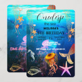 水彩シーアニマルバースデーパーティーへの招待 招待状 (正面/裏面)