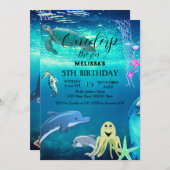 水彩シーアニマルバースデーパーティーへの招待 招待状 (正面/裏面)