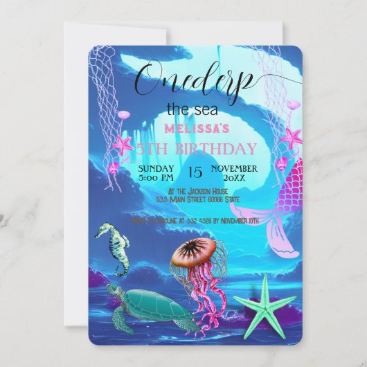 水彩シーアニマルバースデーパーティーへの招待 招待状 (正面)