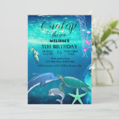 水彩シーアニマルバースデーパーティーへの招待 招待状 (スタンド正面)