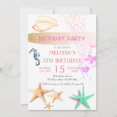 水彩シーアニマルバースデーパーティーへの招待 招待状 (正面)