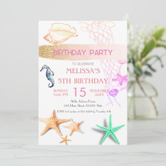 水彩シーアニマルバースデーパーティーへの招待 招待状 (スタンド正面)