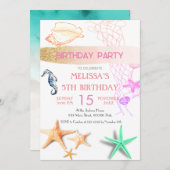 水彩シーアニマルバースデーパーティーへの招待 招待状 (正面/裏面)