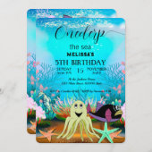 水彩シーアニマルバースデーパーティーへの招待 招待状 (正面/裏面)