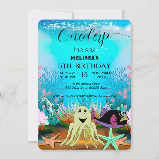 水彩シーアニマルバースデーパーティーへの招待 招待状 (正面)