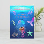 水彩シーアニマルバースデーパーティーへの招待 招待状 (スタンド正面)