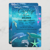 水彩シーアニマルバースデーパーティーへの招待 招待状 (正面/裏面)