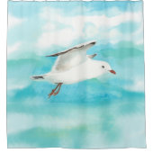 水彩シーガルカモメの鳥inレインアート シャワーカーテン (正面)