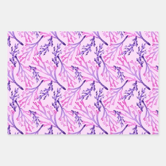 水彩シークレア絵を描ー、ストロークとサンゴ ラッピングペーパーシート (正面3)