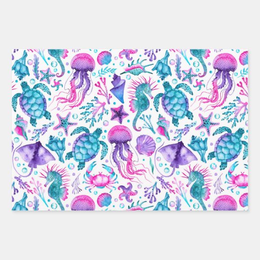 水彩シークレア絵を描ー、ストロークとサンゴ ラッピングペーパーシート (正面)