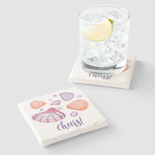 水彩シーシェルと文字石コースター ストーンコースター (横)