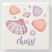 水彩シーシェルと文字石コースター ストーンコースター (正面)