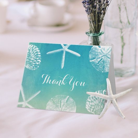 水彩シーシェルビーチウェディングサンキュー サンキューカード