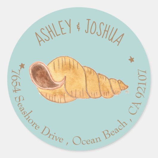 水彩シーシェルブルー差出人住所 ラウンドシール (正面)