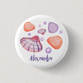 水彩シーシェル名タグボタン 缶バッジ