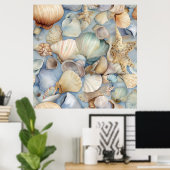 水彩シーシェル模様 ポスター (ホームオフィス)