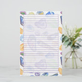 水彩シーシェル紫色の裏地 便箋 (スタンド正面)