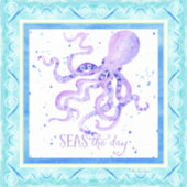 水彩シーズザ・デイビーチブルーパープルタコ シール (正面)