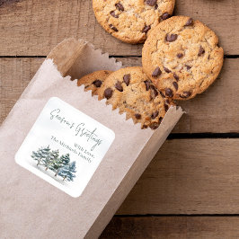 水彩シーズンズグリーティングパインツリーズカスタム スクエアシール